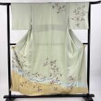 ショッピング分けあり 訪問着 身丈156cm 裄丈62.5cm S 袷 落款あり 葉と実 染め分け ぼかし 薄緑 正絹 秀品 中古