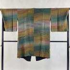  прекрасный товар верхняя одежда длина 98.5cm длина рукава 68.5cm L японский костюм пальто земля . bokashi рисунок чай зеленый цвет натуральный шелк превосходящий товар б/у 