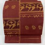 ショッピング鳥 美品 袋帯 秀品 紬地 動物 草花 赤茶 六通 正絹 中古