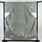 ショッピング分けあり 訪問着 身丈152cm 裄丈62.5cm S 袷 落款あり 草花 染め分け 灰緑 正絹 秀品 中古