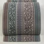 美品 名古屋帯 名品 八寸名古屋帯 松葉仕立て ひょうたん 笹 茶紫 正絹 中古