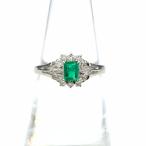 エメラルド デザインリング プラチナ 指輪 メレダイヤ リング 11号 Pt900 エメラルド ダイヤモンド レディース 中古