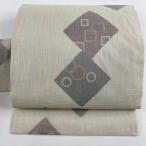 美品 名古屋帯 秀品 夏帯 菱 幾何学 銀糸 薄ピンク 正絹 中古