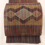 名古屋帯 美品 秀品 松葉仕立て トンネル仕立て 八寸名古屋帯 夏帯 菱 縞 茜色 正絹 中古