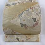 袋帯 美品 秀品 夏帯 花丸文 金銀糸 箔 ベージュ 六通 正絹 中古