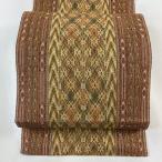 名古屋帯 美品 秀品 夏帯 八寸名古屋帯 松葉仕立て 縞 幾何学模様 金糸 オレンジ 正絹 中古