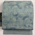 名古屋帯 美品 秀品 紬地 番傘 水色 正絹 中古