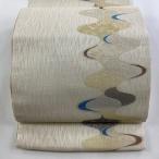 袋帯 美品 名品 夏帯 幾何学 金銀糸 ベージュ 六通 正絹 中古