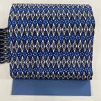 美品 名古屋帯 逸品 玉那覇有公 落款あり 琉球紅型 花 菱 青灰色 正絹 中古