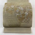 袋帯 名品 夏帯 絽 秋草 有職文様 刺繍 金銀糸 灰緑 お太鼓柄 正絹 中古