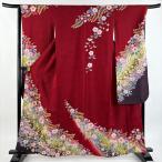 美品 振袖 身丈161cm 裄丈66.5cm M 袷 やまと 辻が花柄 金銀彩 ぼかし 赤 正絹 名品 中古
