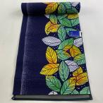 反物 優品 浴衣 かつらゆかた 葉柄 幾何学模様 紺色 綿 中古