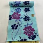 ショッピング薔薇 反物 優品 浴衣 薔薇 草花 水色 綿 中古