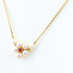 ミキモト MIKIMOTO フラワーモチーフ デザインネックレス YG イエローゴールド ペンダント パール 真珠 花 ネックレス K18 パール ルビー レディース 中古