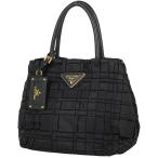 プラダ PRADA ロゴプレート ハンドバッグ 手提げ 編み込み ハンドバッグ ナイロン ネロ(ブラック) BN1653 レディース 中古