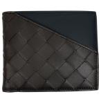 ボッテガヴェネタ BOTTEGAVENETA イントレチャート 二つ折り 財布 札入れ 二つ折り財布 レザー ダークブラウン ブラック メンズ 中古