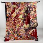 ショッピング振袖 振袖 身丈175.5cm 裄丈71.5cm L 袷 草花 手鞠 銀通し 金彩 赤 正絹 名品 中古