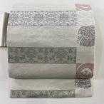 美品 名古屋帯 秀品 華文 動物 灰白 正絹 中古