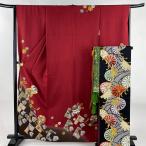 振袖 身丈161cm 裄丈65cm M 袷 袋帯フルセット 手鞠 松竹梅 金糸 金彩 赤 正絹 秀品 中古