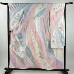 ショッピング振袖 振袖 身丈157.5cm 裄丈65cm M 袷 草花 波 ラメ 金銀彩 薄ピンク 正絹 秀品 中古