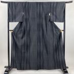 美品 紬 身丈163.5cm 裄丈67cm M 袷 亀甲絣 立涌 黒灰 正絹 逸品 中古