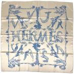 ショッピングHERMES エルメス HERMES カレ90 アニマル柄 森の動物 アルファベット スカーフ シルク ベージュ ブルー レディース 中古