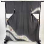 訪問着 身丈159cm 裄丈67cm M 袷 鶏 草花 ぼかし 墨色 正絹 名品 中古 在庫一掃