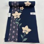 ショッピング花火 反物 優品 浴衣 桔梗 麻の葉 紺色 綿 中古