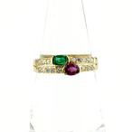 ルビー デザインリング YG イエローゴールド エメラルド メレダイヤ 指輪 リング 13.5号 K18 ルビー エメラルド レディース 中古