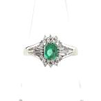 ショッピングPT エメラルド デザインリング プラチナ 指輪 メレダイヤ リング 15号 Pt900 エメラルド ダイヤモンド レディース 中古