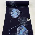 ショッピング浴衣 反物 優品 浴衣 団扇 秋草 濃紺 綿 中古