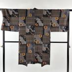 美品 羽織 身丈112cm 裄丈69cm L 変わり市松 番傘 墨色 正絹 逸品 中古