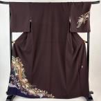 美品 付下げ 身丈166cm 裄丈68.5cm L 袷 翠山工房 やまと 落款あり 辻が花 うさぎ 金彩 ぼかし 焦茶色 正絹 名品 中古