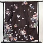 ショッピング振袖 美品 振袖 身丈154cm 裄丈62cm S 袷 鈴乃屋 牡丹 片輪車 銀通し 金彩 焦茶色 正絹 名品 中古