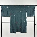  прекрасный товар верхняя одежда длина 107cm длина рукава 67cm M японский костюм пальто бабочка серебряный нить синий зеленый натуральный шелк превосходящий товар б/у 