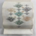 美品 袋帯 秀品 夏帯 若松 花柄 クリーム お太鼓柄 正絹 中古
