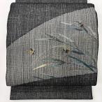 袋帯 名品 夏帯 葉 虫 金銀糸 黒 お太鼓柄 正絹 中古