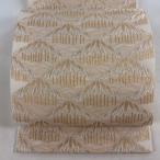 美品 袋帯 逸品 河合美術織物 落款あり 夏帯 絽 笹 菱 箔 クリーム 六通 正絹 中古