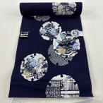 反物 優品 浴衣 雪輪 建物 濃紺 綿 中古