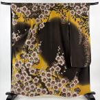 ショッピング振袖 振袖 身丈161.5cm 裄丈68cm L 袷 枝梅 桜の花びら 銀通し 金彩 黄土色 正絹 逸品 中古