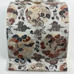 美品 袋帯 秀品 龍 鳥 箔 唐織 灰色 六通 正絹 中古