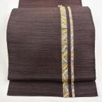 ショッピング松葉茶 美品 名古屋帯 秀品 八寸名古屋帯 松葉仕立て 幾何学 金銀糸 茶紫 正絹 中古