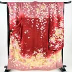 ショッピング振袖 美品 振袖 身丈165.5cm 裄丈69.5cm L 袷 落款あり 桜 牡丹 金糸 染め分け 赤 正絹 名品 中古