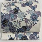 ショッピング桜 美品 袋帯 名品 桜 疋田 銀通し 灰白 全通 正絹 中古