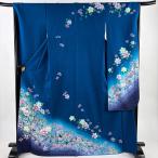 ショッピング振袖 美品 振袖 身丈167.5cm 裄丈66cm M 袷 草花 地紋 箔 ぼかし 藍色 正絹 名品 中古