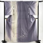 美品 付下げ 身丈163cm 裄丈65.5cm M 袷 紬地 花唐草 金彩 紫 正絹 秀品 中古