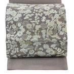 袋帯 名品 夏帯 草花 宝尽くし 刺繍 金銀糸 灰紫 お太鼓柄 正絹 中古