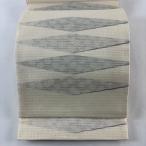 袋帯 名品 夏帯 花 幾何学模様 クリーム 六通 正絹 中古