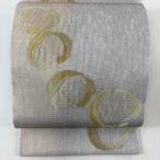 美品 袋帯 名品 夏帯 縦絽 輪 金銀糸 箔 灰色 六通 正絹 中古