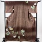 美品 訪問着 身丈170.5cm 裄丈68cm L 袷 TOKIO et TOKI 落款あり 鴛鴦 菊 金銀彩 ぼかし 焦茶色 正絹 逸品 中古